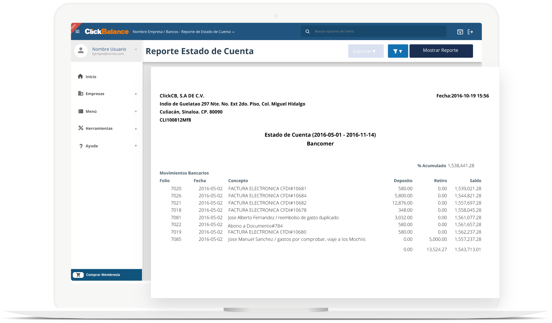 Reporte estado de cuenta